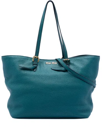 Pre-owned Miu Miu 2010 Large Vitello Daino Convertible Shopper Tote Satchel In Blue