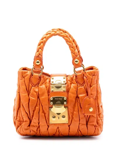 Pre-owned Miu Miu 2010 Matelasse Lambskin Coffer Satchel In Orange