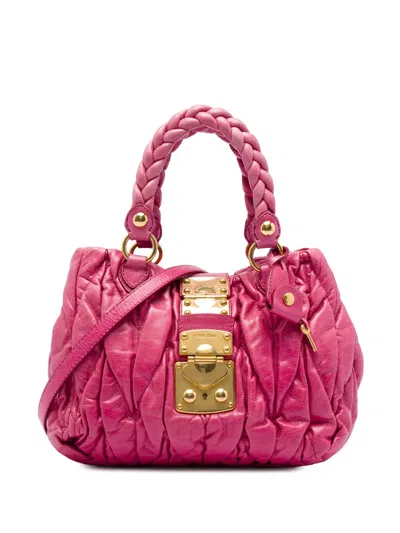 Pre-owned Miu Miu 2010 Matelasse Lambskin Coffer Satchel In Pink