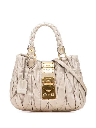 Pre-owned Miu Miu 2010 Matelasse Lambskin Satchel In Brown