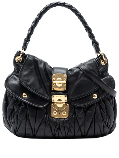 Pre-owned Miu Miu 2010 Matelasse Nappa Coffer Satchel In Black