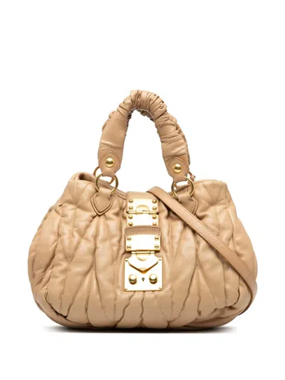 Pre-owned Miu Miu 2010 Matelasse Nappa Coffer Satchel In Brown