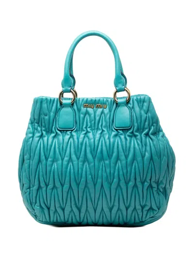 Pre-owned Miu Miu 2010 Matelasse Nappa Tote Bag In Blue