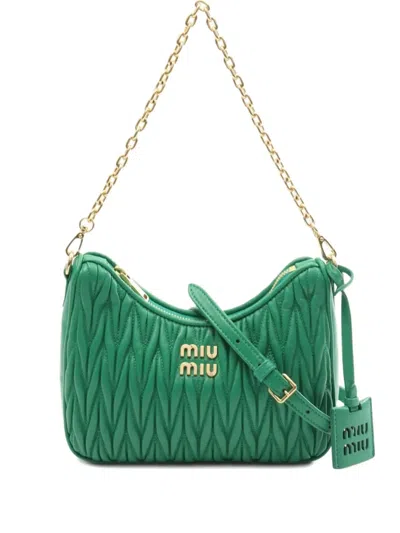 Pre-owned Miu Miu 2010 Matelassé Shoulder Bag In Green