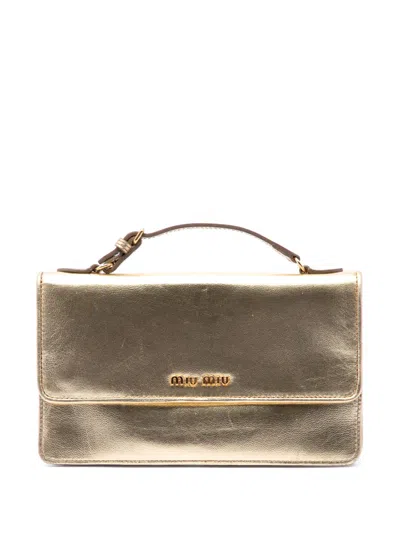Pre-owned Miu Miu 2010 Metallic Leather Top Handle Wallet Bag Handbag In Gold