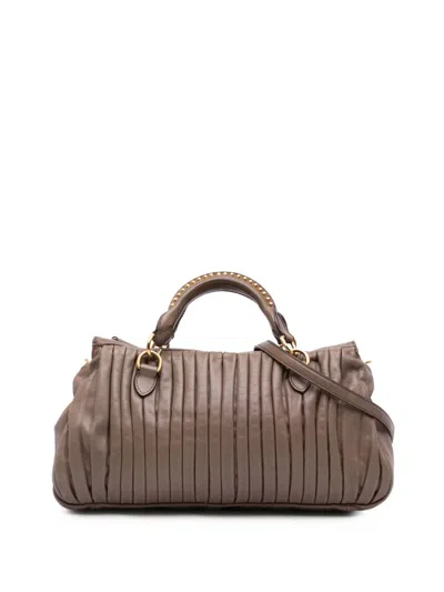 Pre-owned Miu Miu 2010 Nappa Bosco Pleated Satchel In Brown