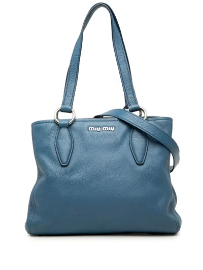 Pre-owned Miu Miu 2010 Small Vitello Phenix Satchel In Blue