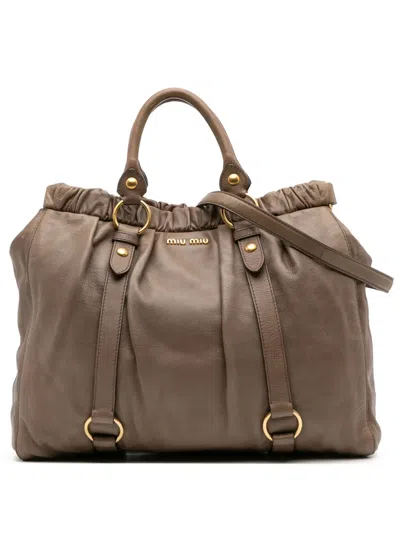Pre-owned Miu Miu 2010 Vitello Lux Gathered Satchel In Brown