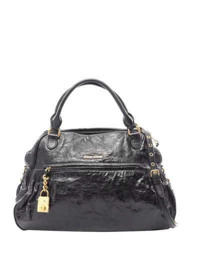 Pre-owned Miu Miu 2010 Vitello Shine Satchel In Black
