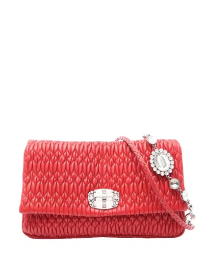 Pre-owned Miu Miu 2010-2015 Matelasse Nappa Crystal Chain Satchel In Red