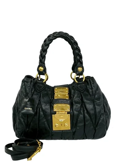 Pre-owned Miu Miu 2010-2020 Matelasse Lux Lambskin Bauletto Aperto Satchel In Black