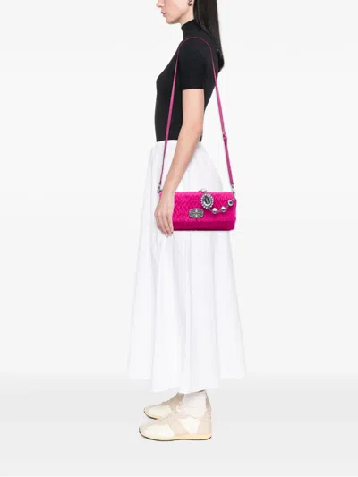 Pre-owned Miu Miu 2010-2020 Matelasse Nylon Crystal Chain Satchel In Pink