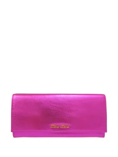 Pre-owned Miu Miu 2010-2020 Metallic Leather Wallet Long Wallets In Pink