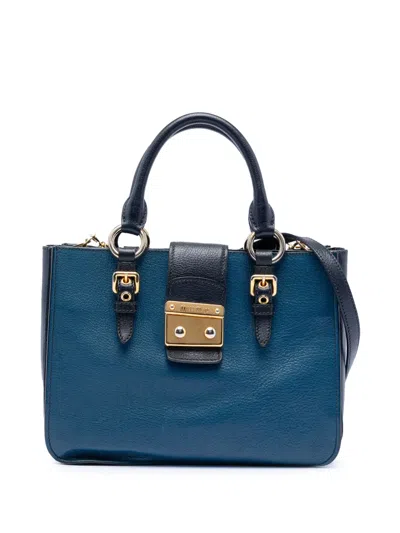 Pre-owned Miu Miu 2010-2025 Bicolor Goatskin Madras Satchel In Black