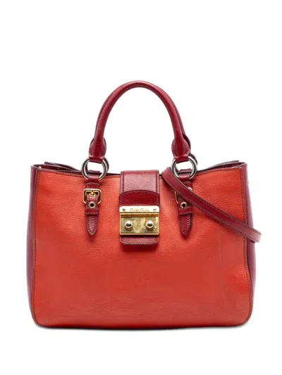 Pre-owned Miu Miu 2010-2025 Bicolor Goatskin Madras Satchel In Orange