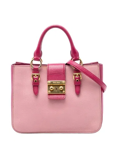 Pre-owned Miu Miu 2010-2025 Bicolor Goatskin Madras Satchel In Pink