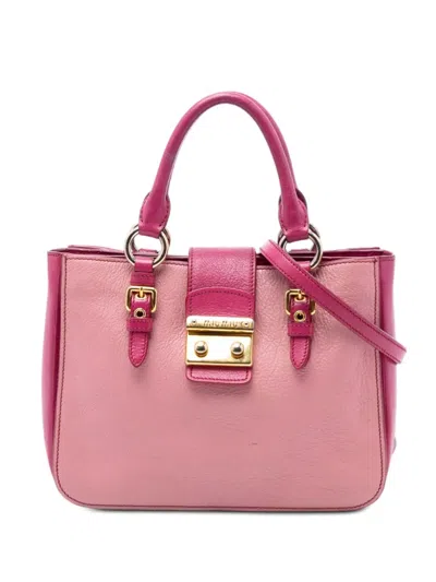 Pre-owned Miu Miu 2010-2025 Bicolor Goatskin Madras Satchel In Pink