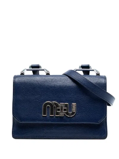 Pre-owned Miu Miu 2010-2025 Goatskin Madras Miu Logo Crossbody Bag In Blue