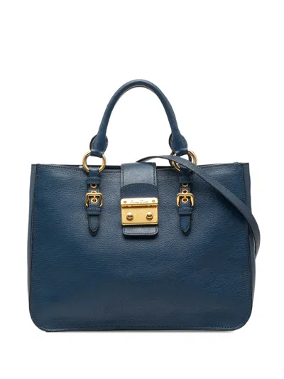 Pre-owned Miu Miu 2010-2025 Goatskin Madras Satchel In Blue