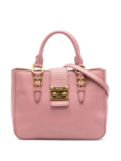 Pre-owned Miu Miu 2010-2025 Goatskin Madras Satchel In Pink