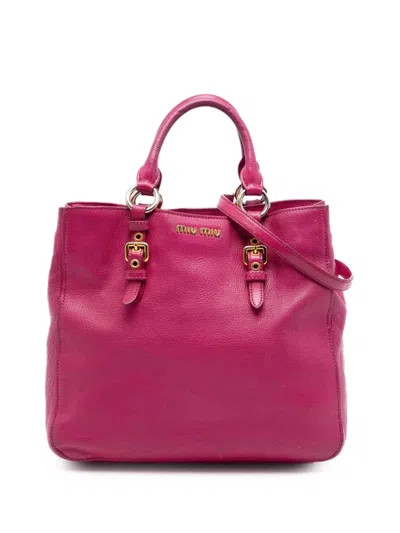 Pre-owned Miu Miu 2010-2025 Goatskin Madras Satchel In Pink