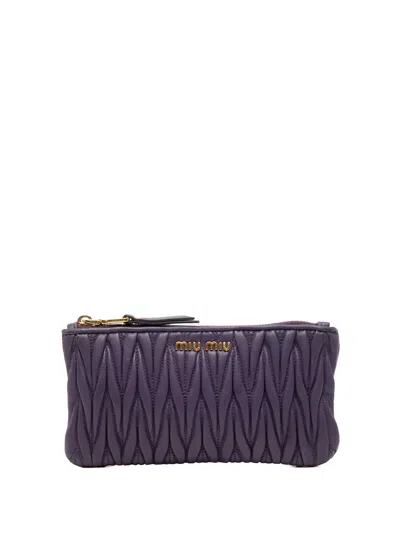 Pre-owned Miu Miu 2010-2025 Matelasse Leather Pouch In Purple