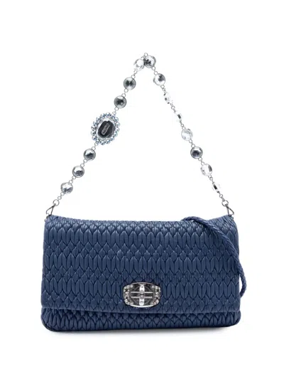 Pre-owned Miu Miu 2010-2025 Matelasse Nappa Crystal Chain Satchel In Blue