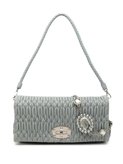 Pre-owned Miu Miu 2010-2025 Matelasse Nappa Crystal Chain Satchel In Blue