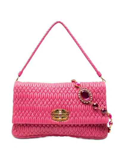 Pre-owned Miu Miu 2010-2025 Matelasse Nappa Crystal Chain Satchel In Pink