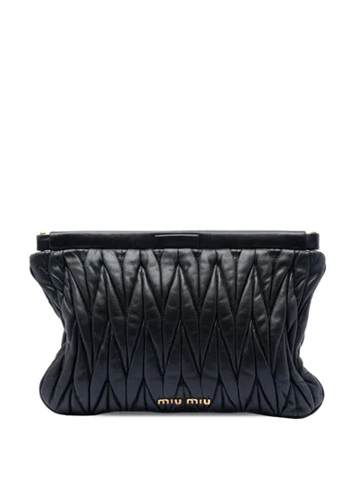 Pre-owned Miu Miu 2010-2025 Matelasse Nappa Frame Clutch Bag In Black