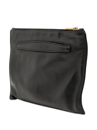 Pre-owned Miu Miu 2010-2025 Studded Leather Zip Clutch Bag In Black