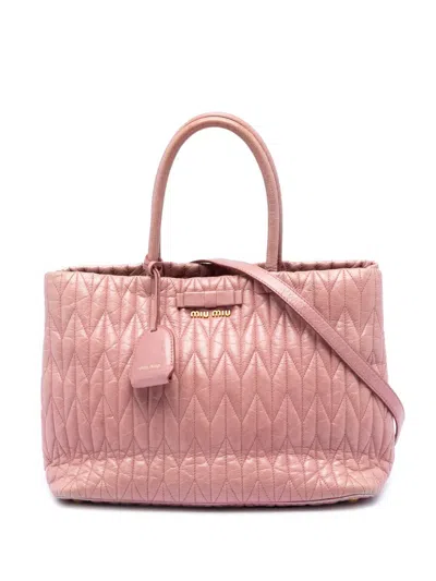 Pre-owned Miu Miu 2010-2025 Vitello Shine Trapu Tote Satchel In Pink