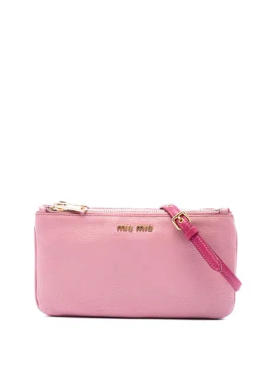 Pre-owned Miu Miu 2010-2026 Bicolor Goatskin Madras Double Zip Crossbody Bag In Pink