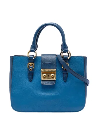 Pre-owned Miu Miu 2010-2026 Bicolor Goatskin Madras Satchel In Blue
