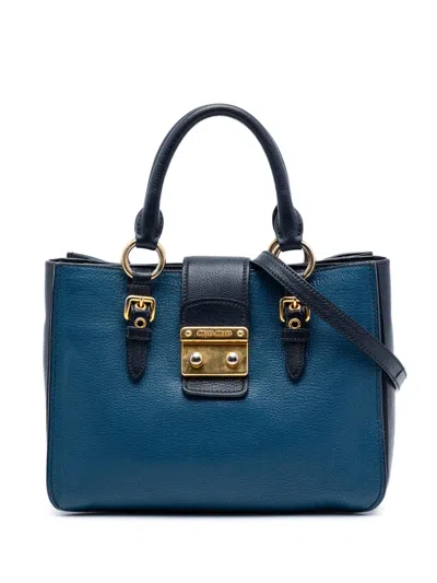 Pre-owned Miu Miu 2010-2026 Bicolor Goatskin Madras Satchel In Blue