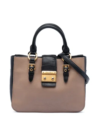 Pre-owned Miu Miu 2010-2026 Bicolor Goatskin Madras Satchel In Brown