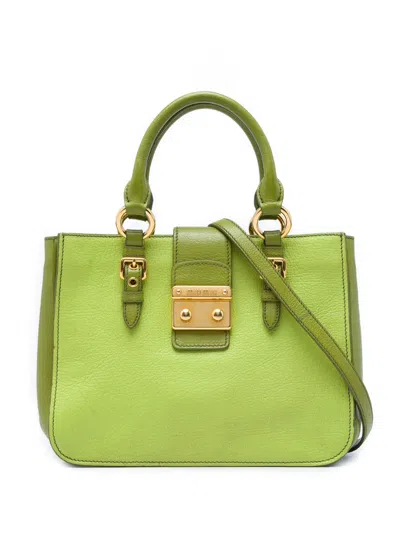 Pre-owned Miu Miu 2010-2026 Bicolor Goatskin Madras Satchel In Green