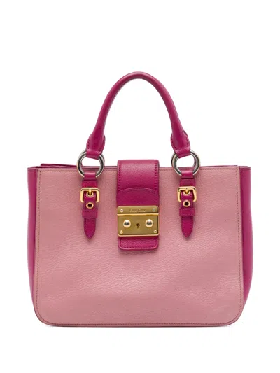 Pre-owned Miu Miu 2010-2026 Bicolor Goatskin Madras Satchel In Pink