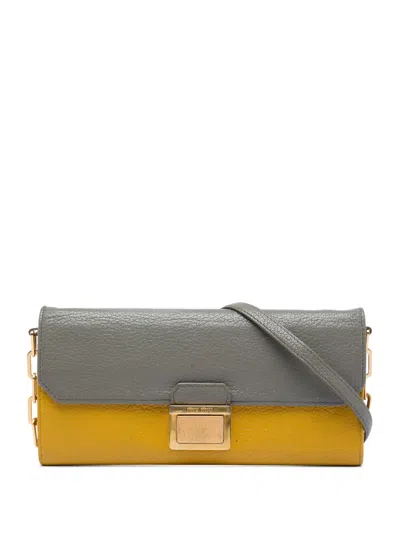 Pre-owned Miu Miu 2010-2026 Bicolor Goatskin Madras Wallet On Chain Crossbody Bag In Grey