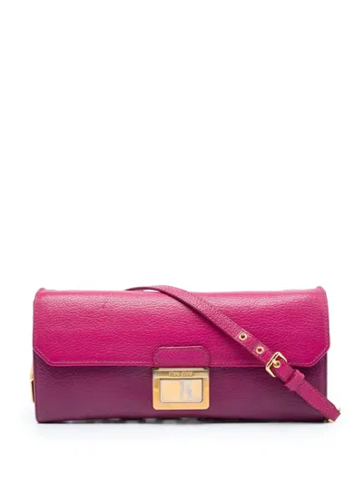 Pre-owned Miu Miu 2010-2026 Bicolor Goatskin Madras Wallet On Chain Crossbody Bag In Pink