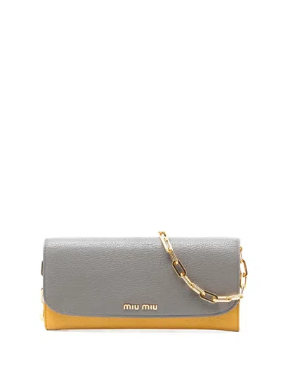 Pre-owned Miu Miu 2010-2026 Bicolor Goatskin Madras Wallet On Chain Crossbody Bag In Yellow