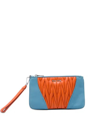 Pre-owned Miu Miu 2010-2026 Bicolor Matelasse Nappa Clutch Bag In Blue