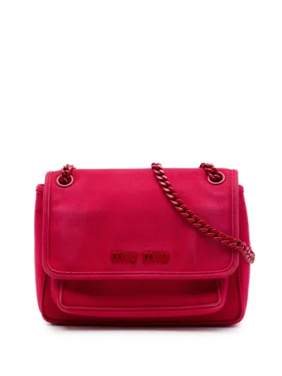 Pre-owned Miu Miu 2010-2026 Canvas Canapa Chain Flap Crossbody Bag In Pink