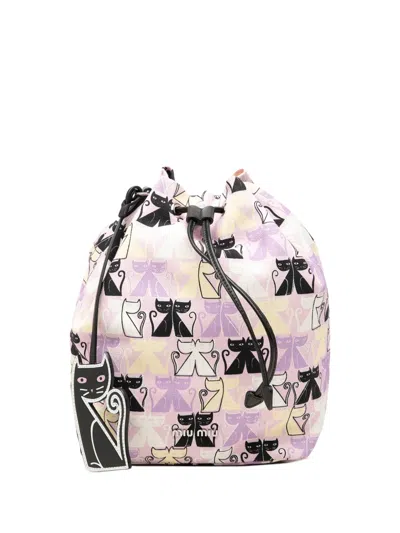 Pre-owned Miu Miu 2010-2026 Canvas Cats Print Drawstring Pouch In Purple