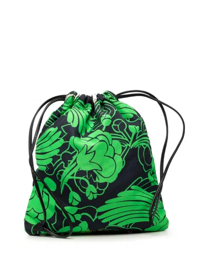Pre-owned Miu Miu 2010-2026 Canvas Floral Botanical Print Drawstring Pouch Clutch Bag In Black
