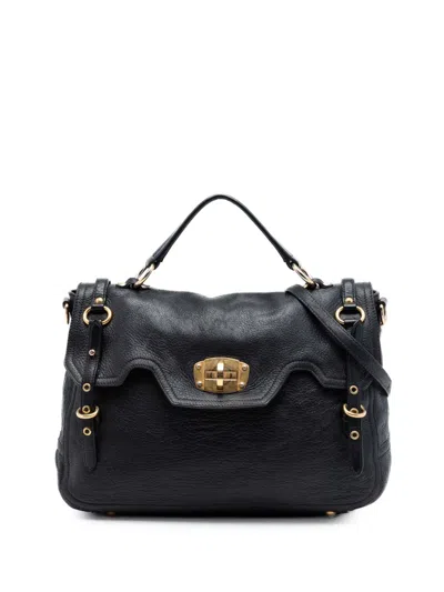 Pre-owned Miu Miu 2010-2026 Cervo Deerskin Buckles East West Satchel In Black