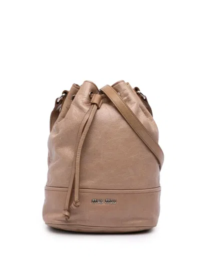 Pre-owned Miu Miu 2010-2026 Crinkled Calfskin Bucket Bag In Neutral