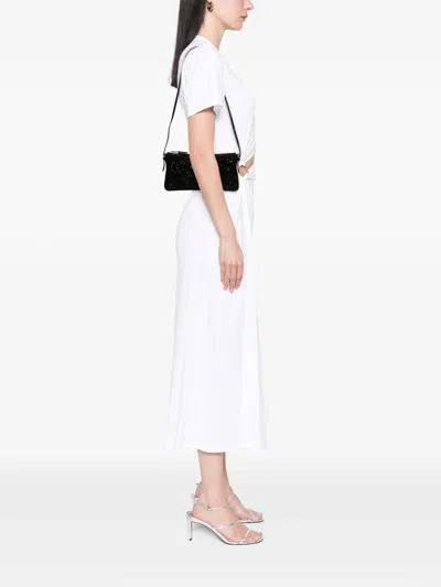 Pre-owned Miu Miu 2010-2026 Crystal Embellished Satin Shoulder Bag In Black
