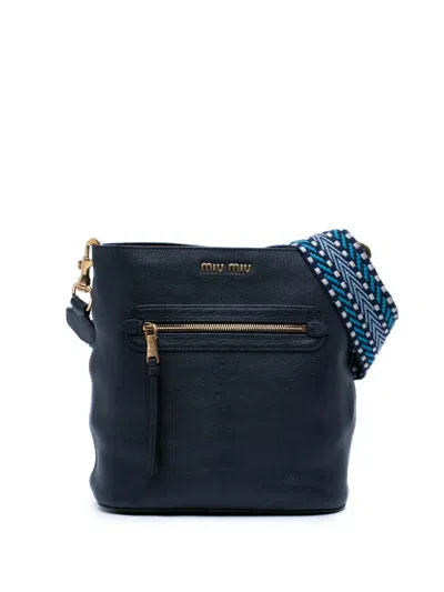Pre-owned Miu Miu 2010-2026 Goatskin Madras Crossbody Bag In Blue