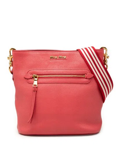 Pre-owned Miu Miu 2010-2026 Goatskin Madras Crossbody Bag In Pink